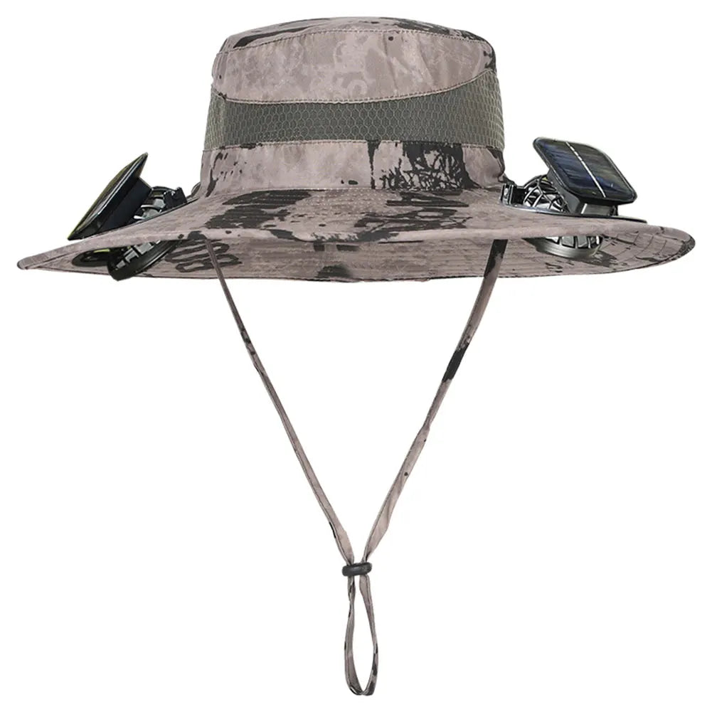 2 Solar Fan Wide Brim Bucket Hat