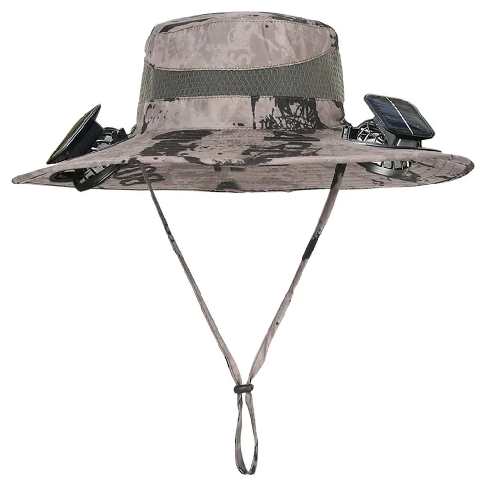 Anti-UV 2 Fans Hat Solar Charging &Air Cooling Fan Sun Hat Wide Brim Bucket Hat For Fisherman 2025 Men Hat Summer Cooler Sun Cap