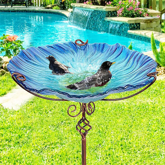 Glass Bird Bath, 4-Prong Stake