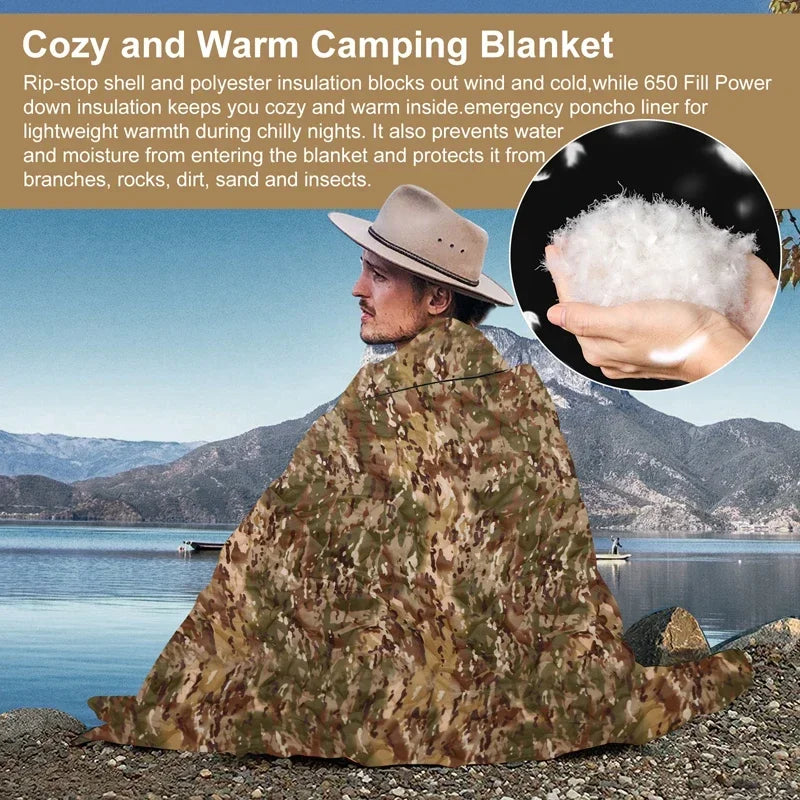 Poncho Liner Camouflage Water Repellent Quilted Blanket