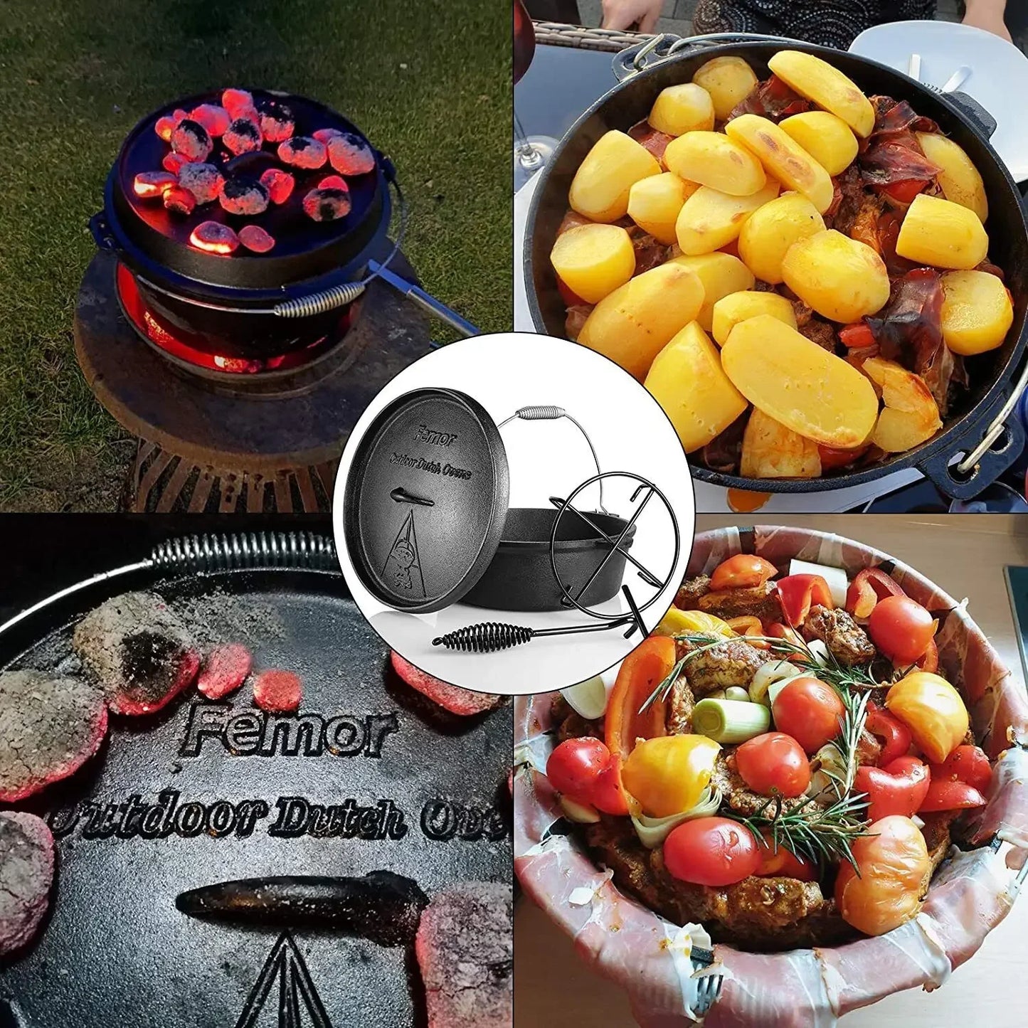 Dutch Oven Cast Iron Camping Cookware Casserole