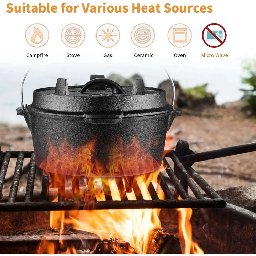 Dutch Oven,8 Qt Pre-Seasoned Camping Cookware