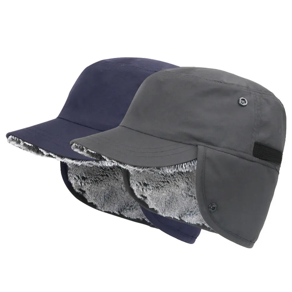 Men's Winter Ball Cap with Warm Earflaps Hat Windproof Faux Fur Baseball Cap Thickening Warm Outdoor Fishing Hat