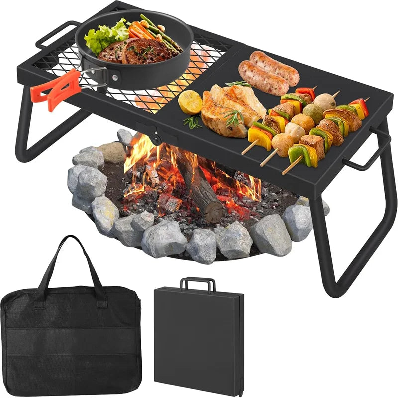 Folding Campfire Grill, Heavy Duty Steel Grate