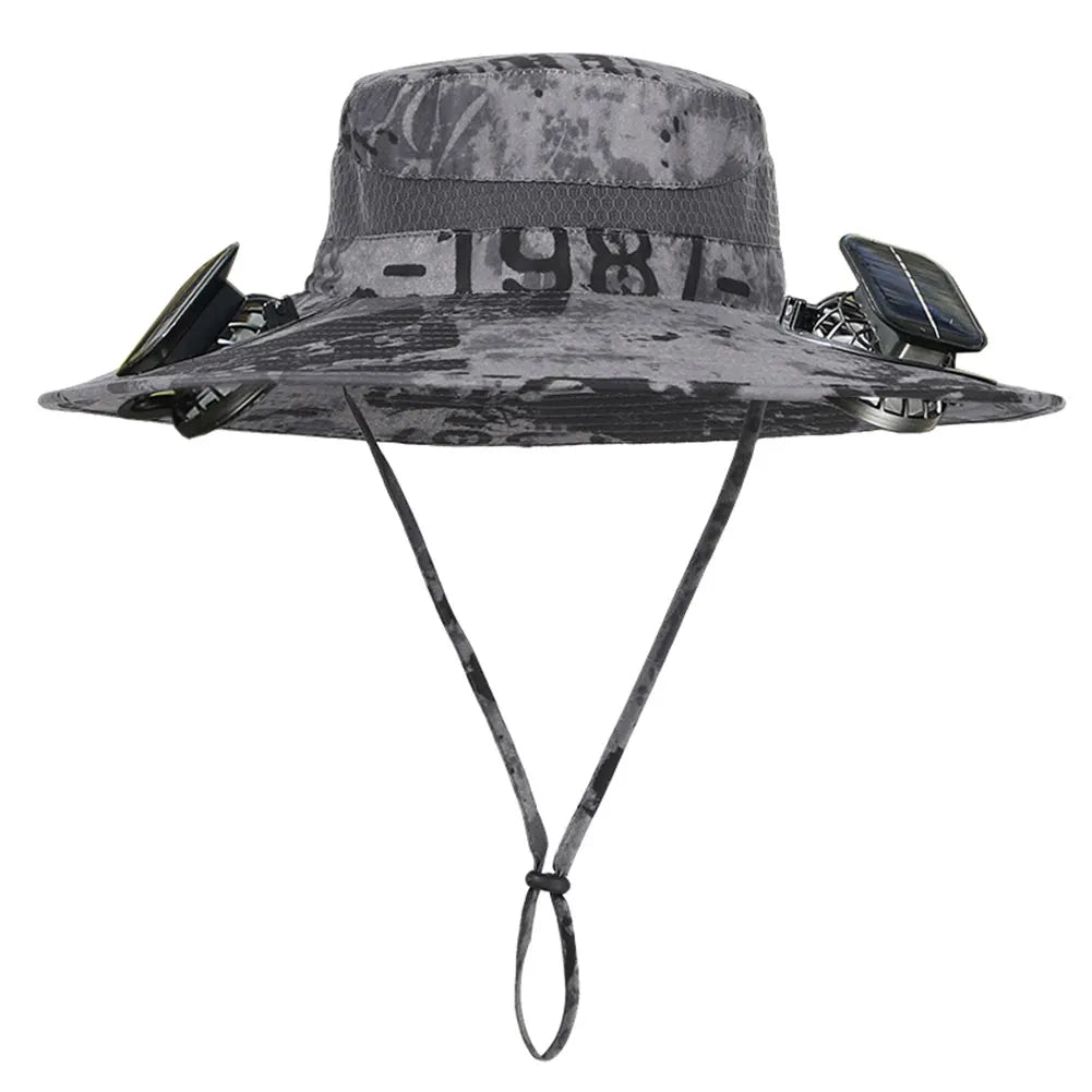2 Solar Fan Wide Brim Bucket Hat