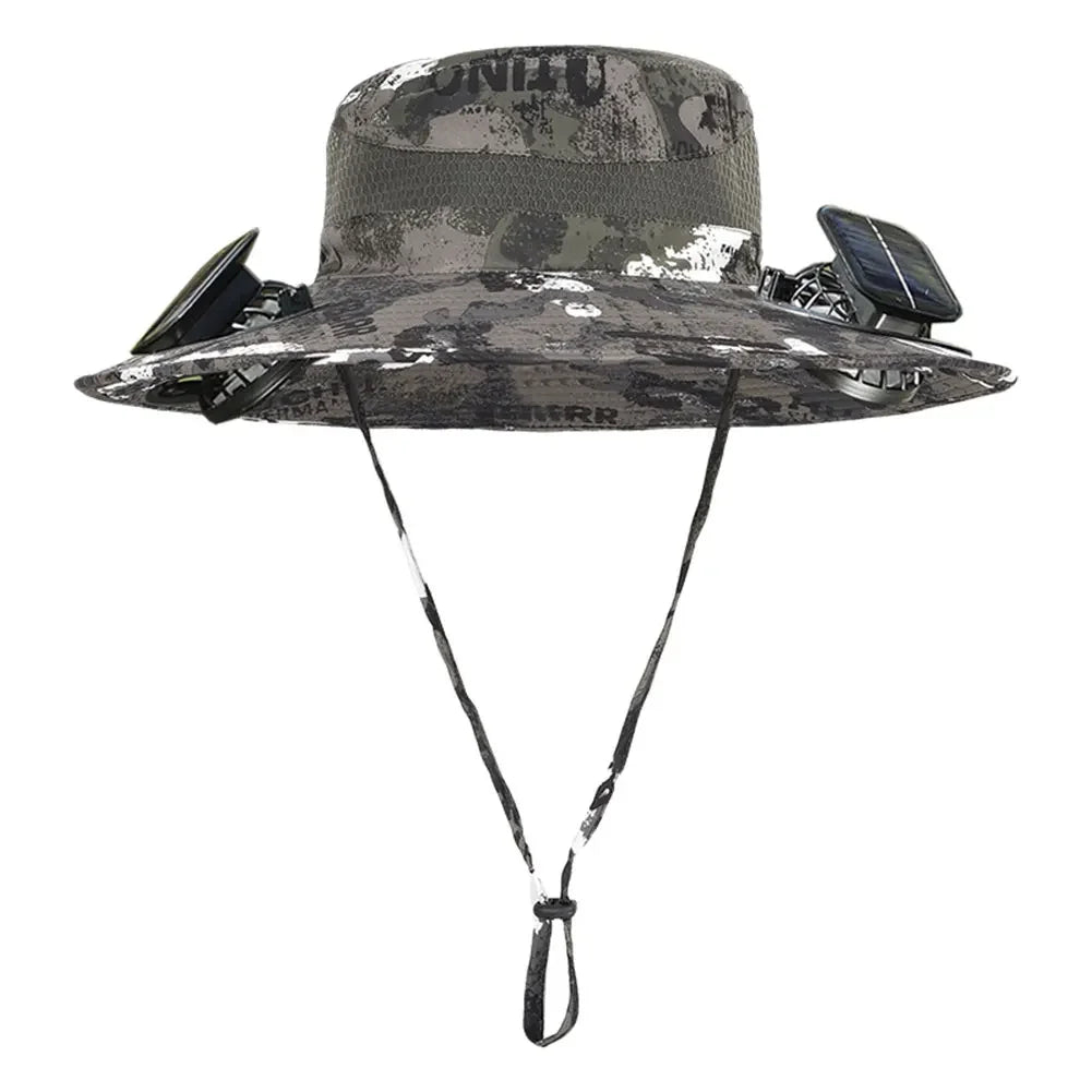 Anti-UV 2 Fans Hat Solar Charging &Air Cooling Fan Sun Hat Wide Brim Bucket Hat For Fisherman 2025 Men Hat Summer Cooler Sun Cap