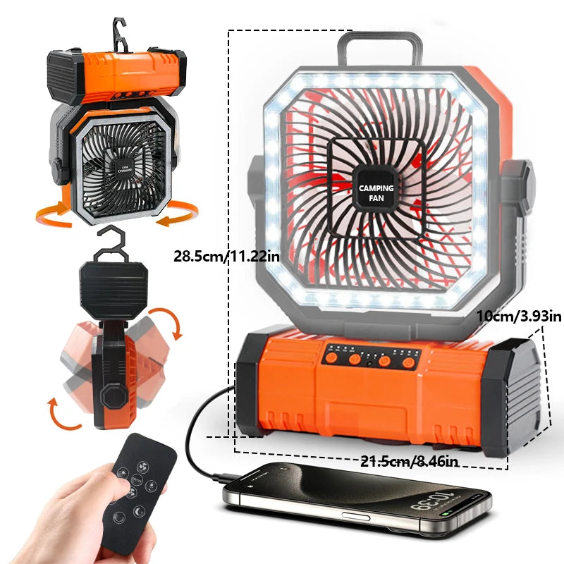 30000mAh Oscillating Camp Fan with LED Lantern