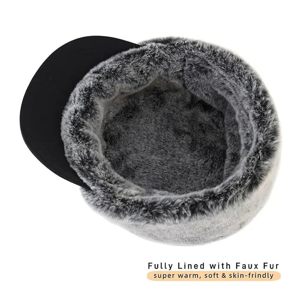 Men's Winter Ball Cap with Warm Earflaps Hat Windproof Faux Fur Baseball Cap Thickening Warm Outdoor Fishing Hat
