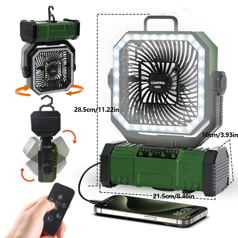 30000mAh Oscillating Camp Fan with LED Lantern