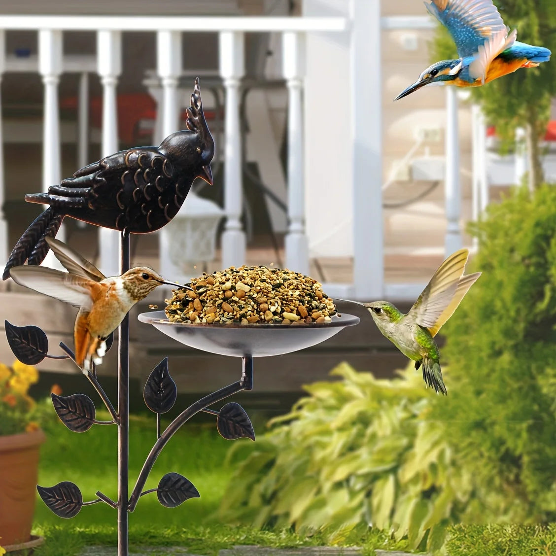 Bird Feeder Stake Bird Bath, Antique Copper