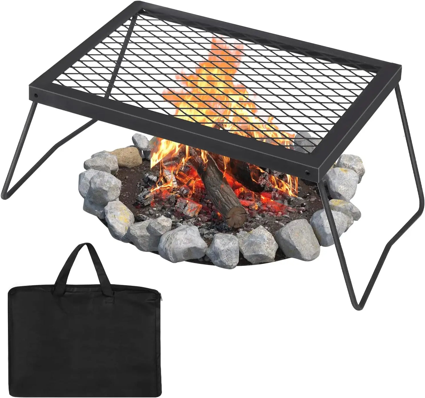 Folding Campfire Grill, Heavy Duty Steel Grate
