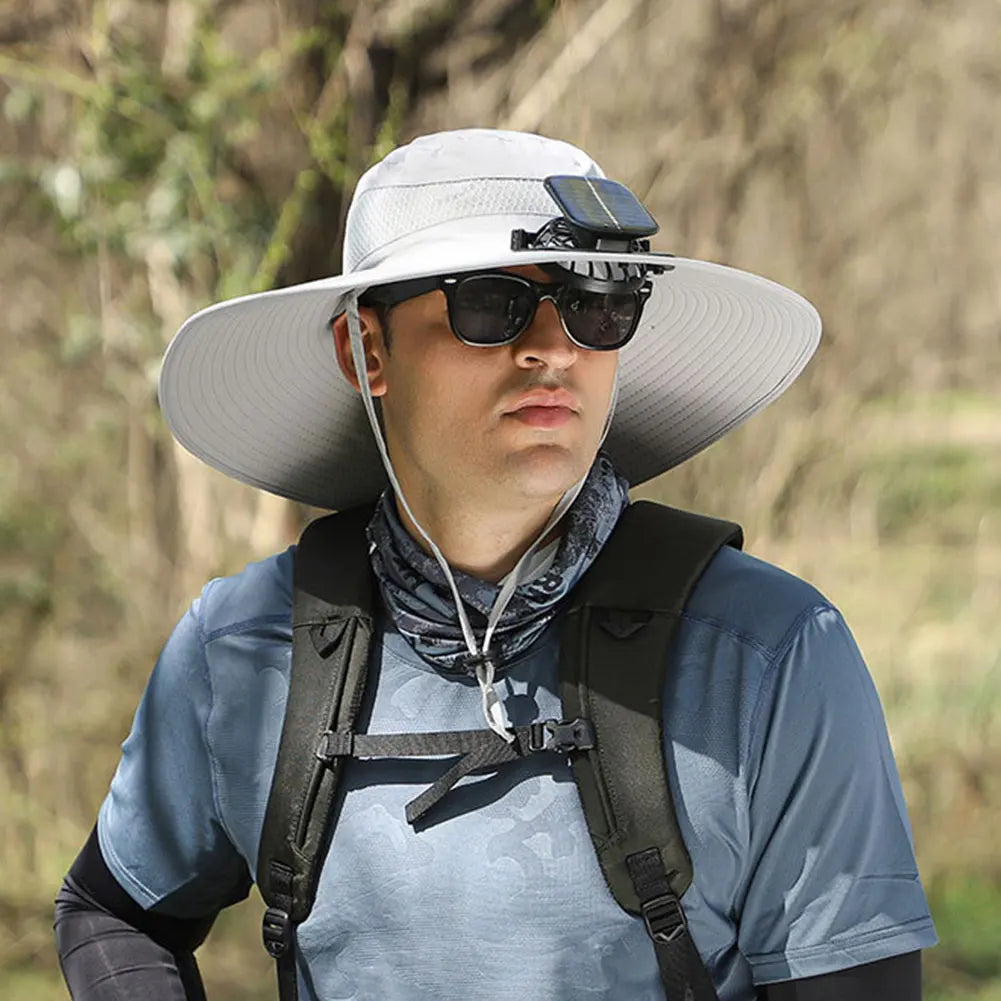 2 Solar Fan Wide Brim Bucket Hat