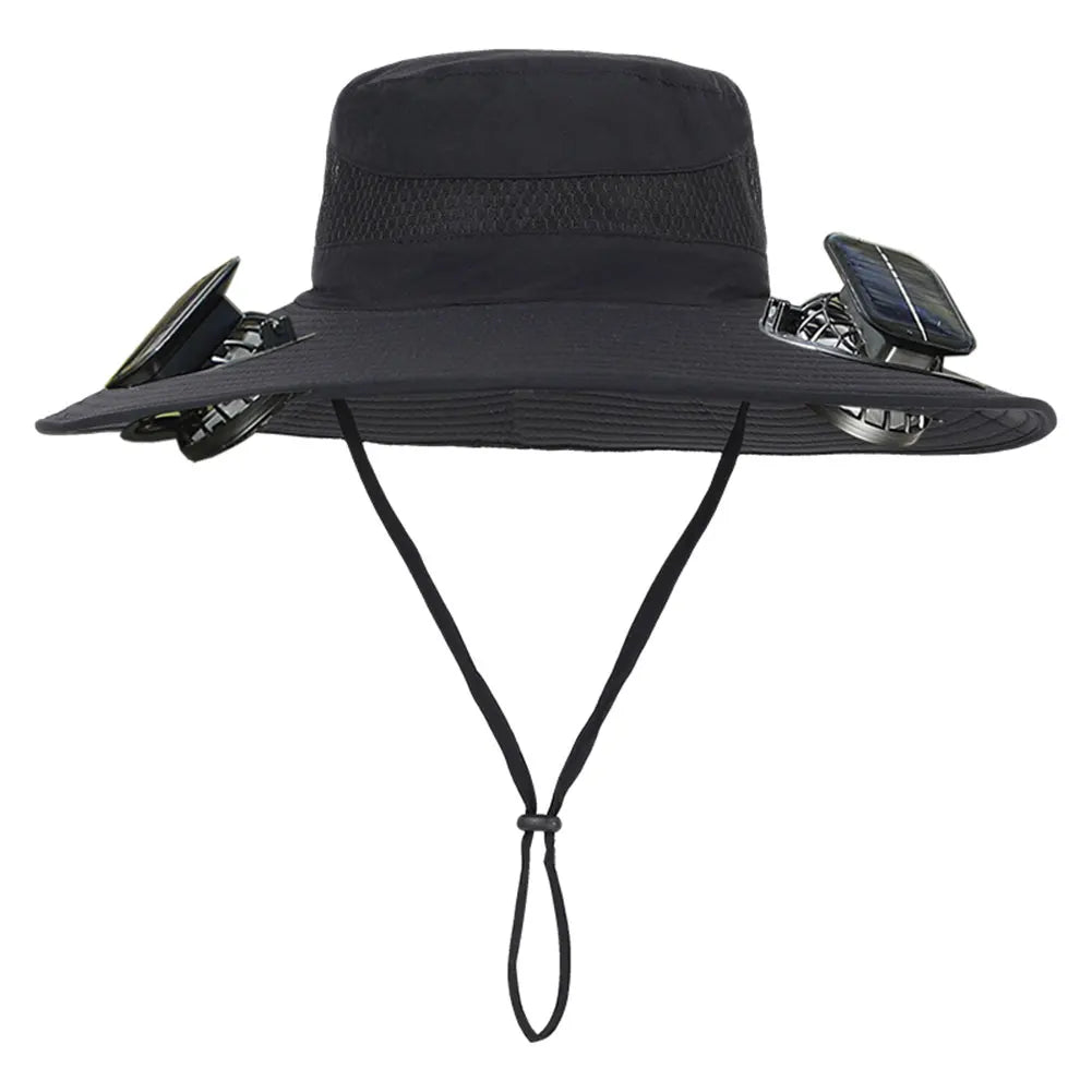 2 Solar Fan Wide Brim Bucket Hat