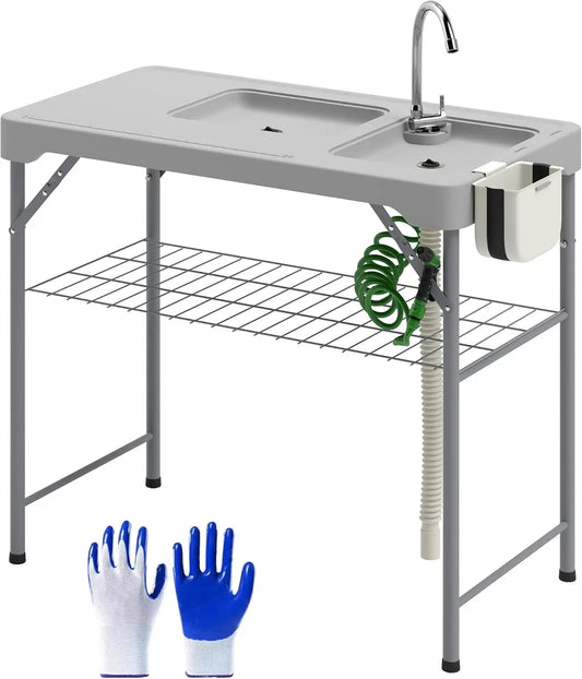 Folding Fish Cleaning Table with Sinks