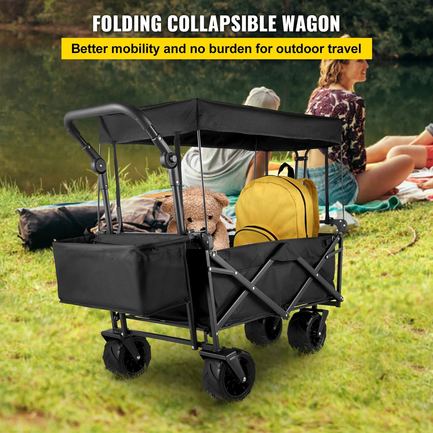 Folding Wagon Adjustable Handle Bar Removable Canopy