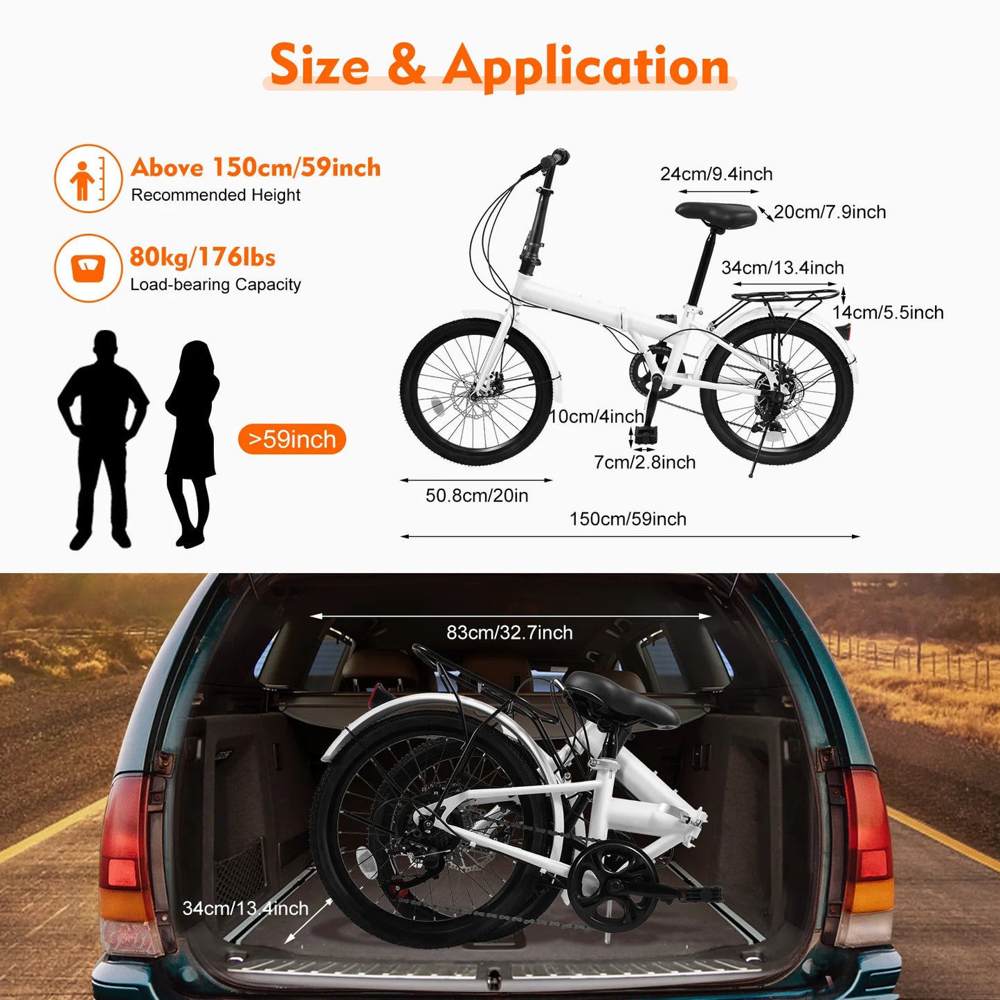 20in Foldable Adults Teens Bike 7-Speed Gear