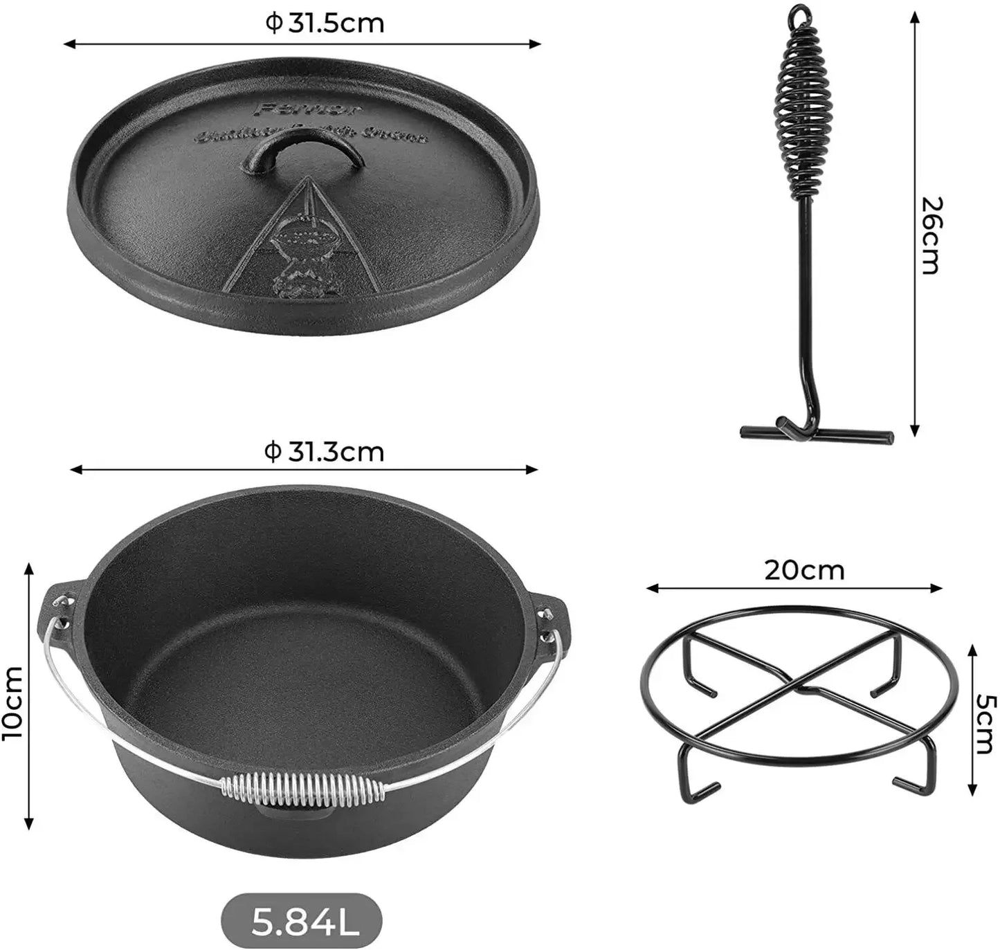Dutch Oven Cast Iron Camping Cookware Casserole