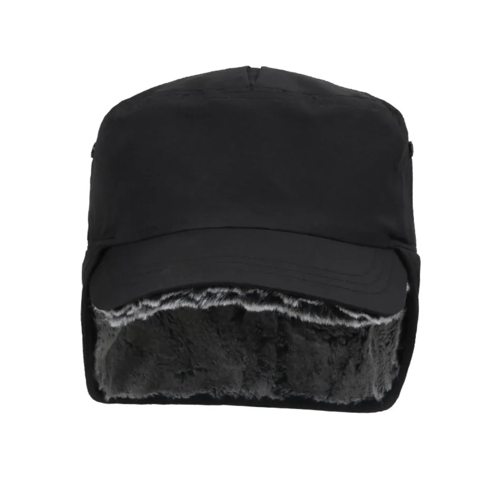 Men's Winter Ball Cap with Warm Earflaps Hat Windproof Faux Fur Baseball Cap Thickening Warm Outdoor Fishing Hat