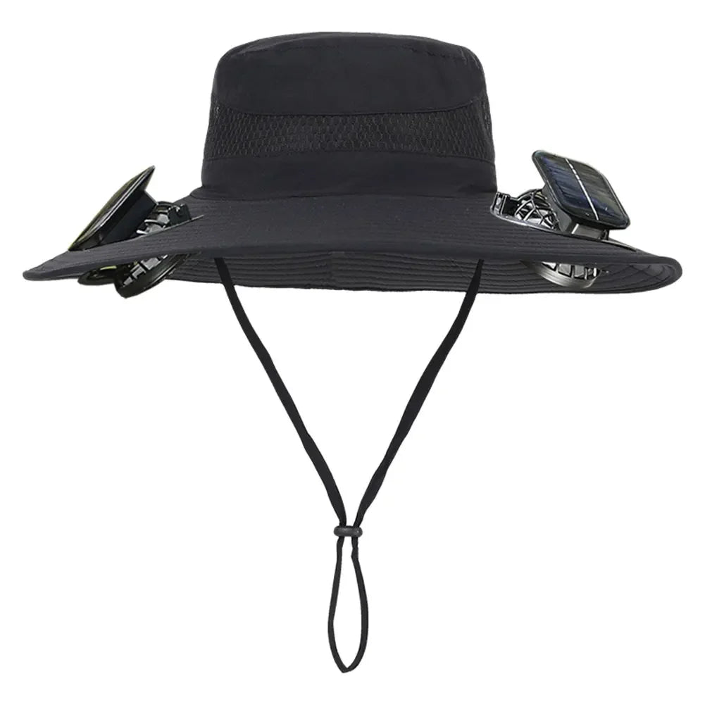 Anti-UV 2 Fans Hat Solar Charging &Air Cooling Fan Sun Hat Wide Brim Bucket Hat For Fisherman 2025 Men Hat Summer Cooler Sun Cap