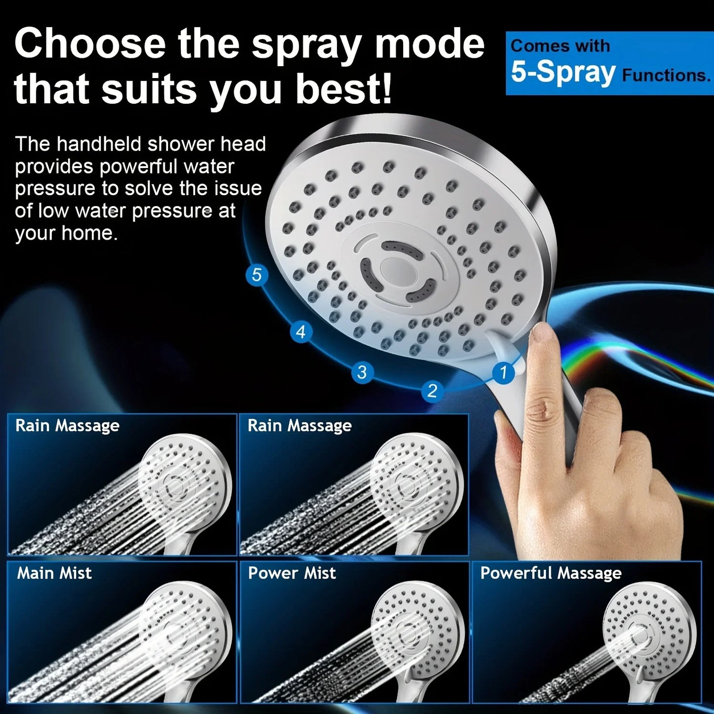 Bathroom chrome plated stainless steel pressurized shower