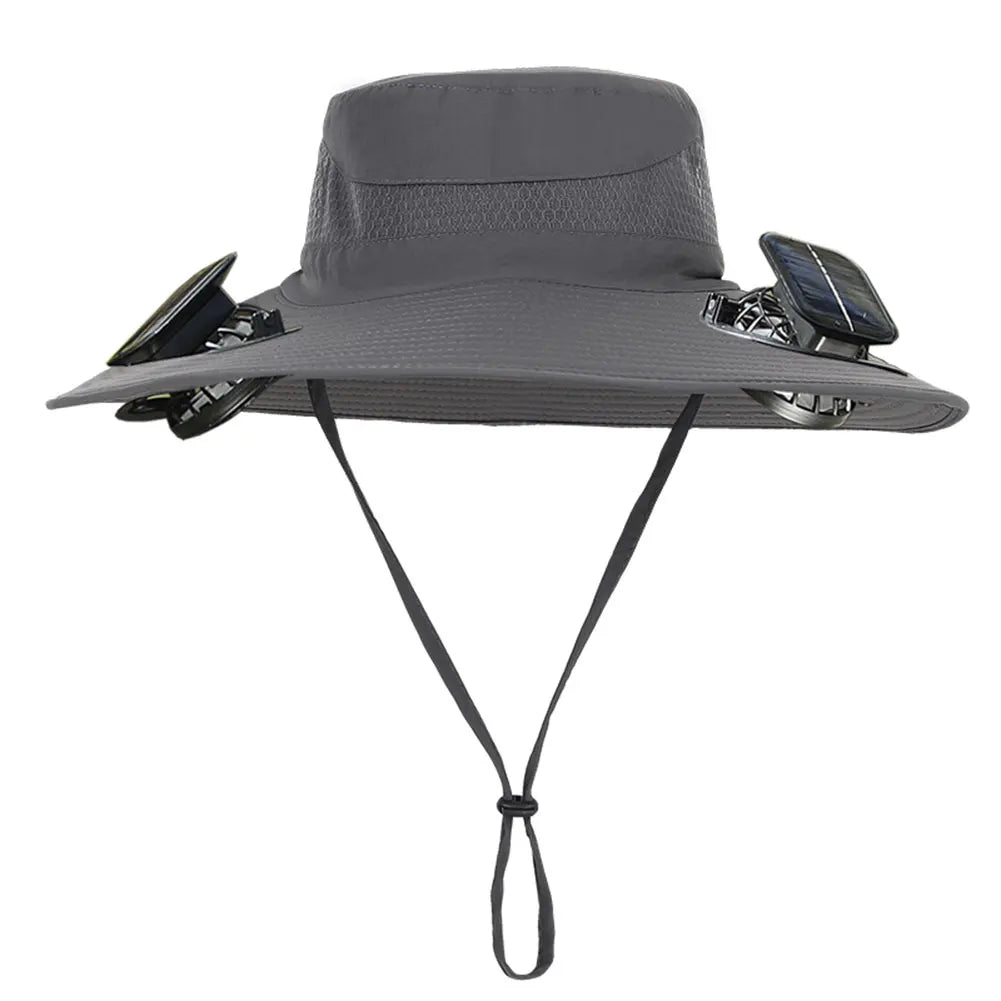 2 Solar Fan Wide Brim Bucket Hat