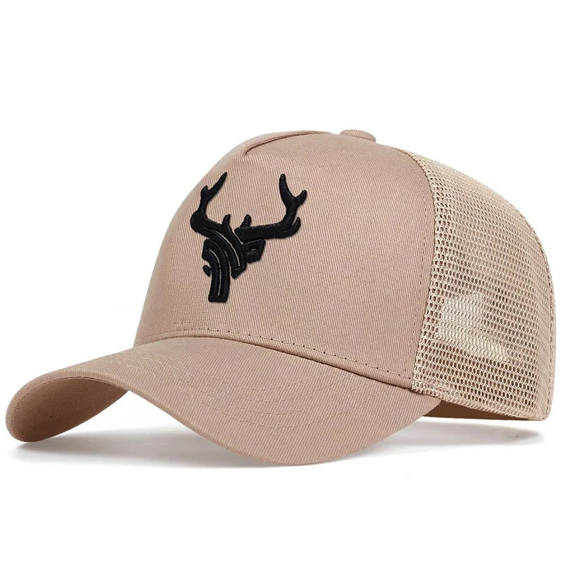 Antlers Embroidery Baseball Mesh Hat Outdoor Adjustable