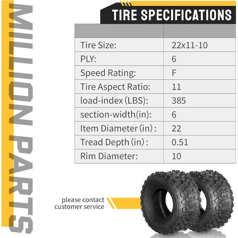 2 Tires 22x11.00-10 ATV UTV All Terrain