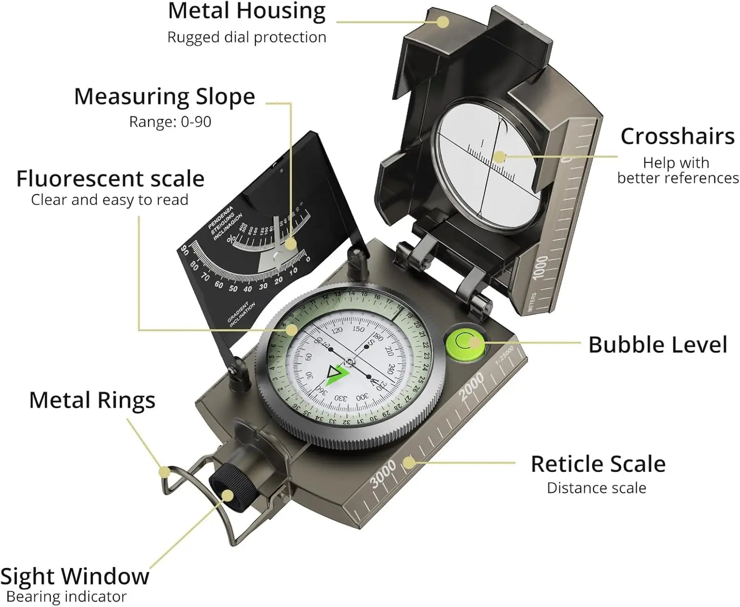 Compass Hiking Survival, IP65 Waterproof, Sighting Clinometer, for Camping Hunting Navigation (128 chars)