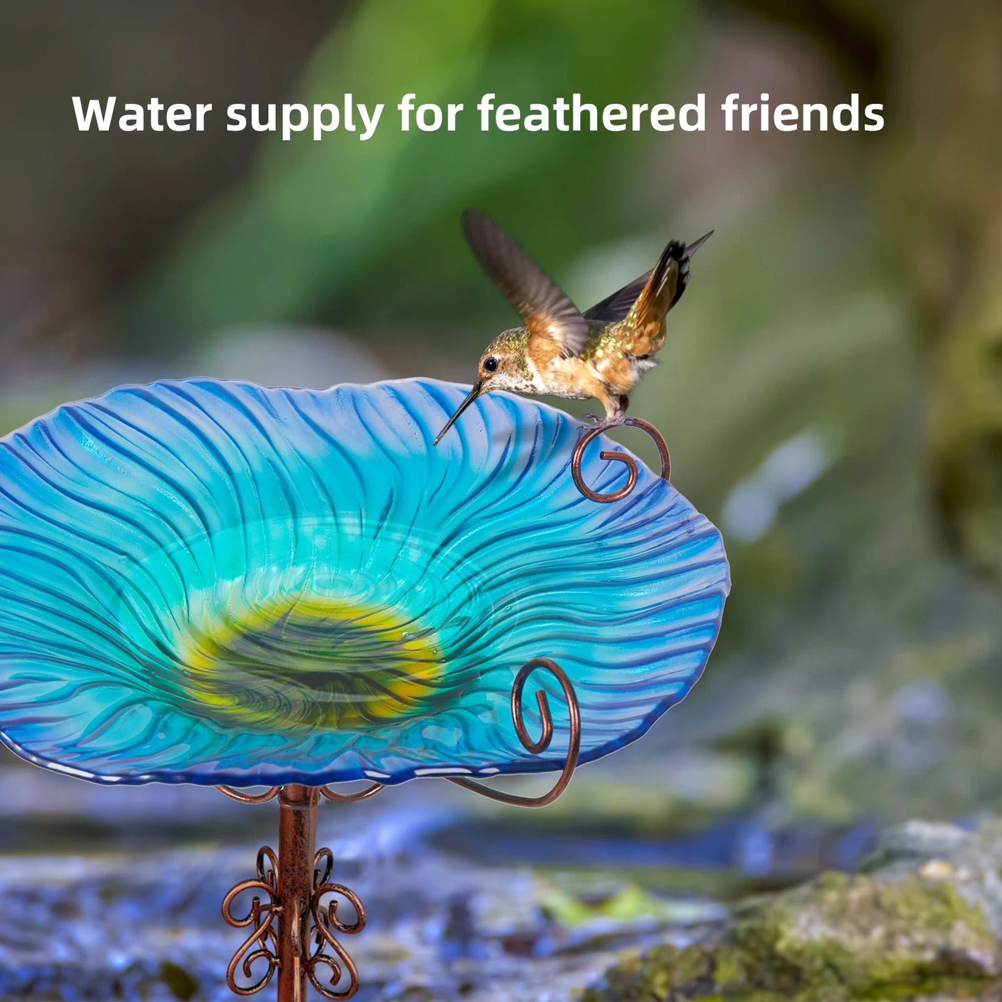 Glass Bird Bath, 4-Prong Stake