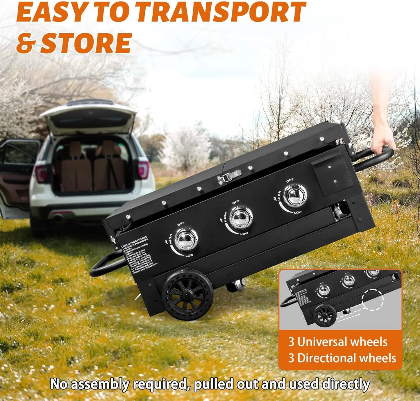 3 Burner Portable Propane Griddle, Folding Legs
