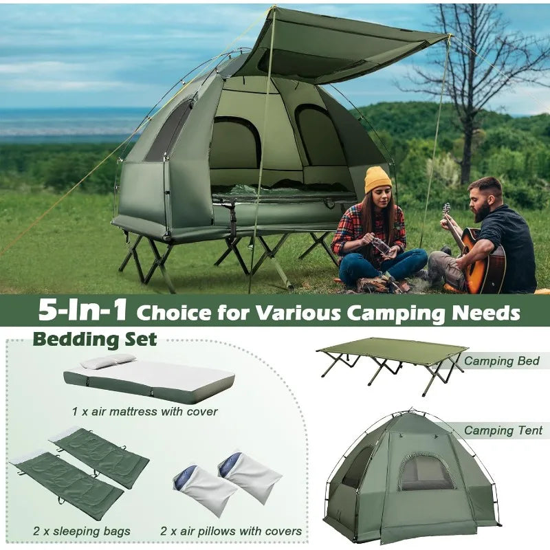 Tent Cot Combo, Awning, Mattress, Sleeping Bag