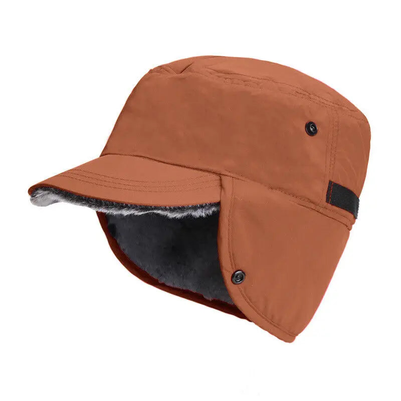 Men's Winter Ball Cap with Warm Earflaps Hat Windproof Faux Fur Baseball Cap Thickening Warm Outdoor Fishing Hat