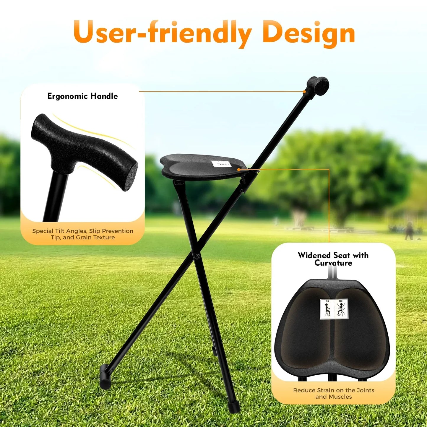 Folding Seat Walking Cane 249 lbs. load
