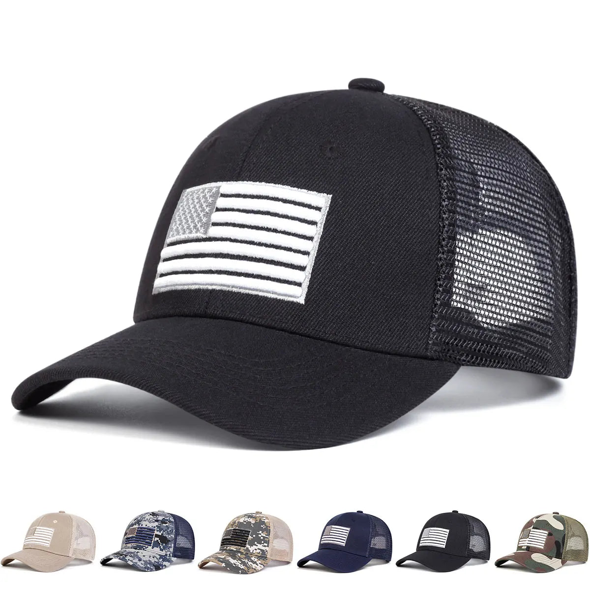 USA Flag Embroidery Mesh Baseball Hat, Adjustable