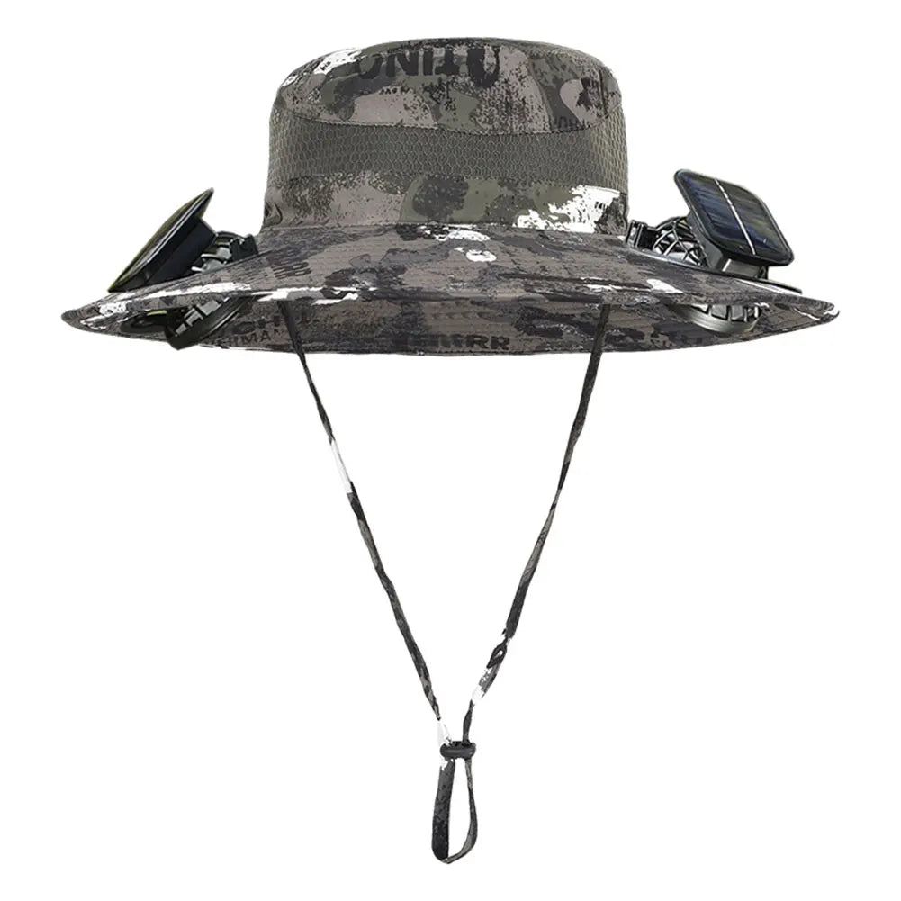 2 Solar Fan Wide Brim Bucket Hat