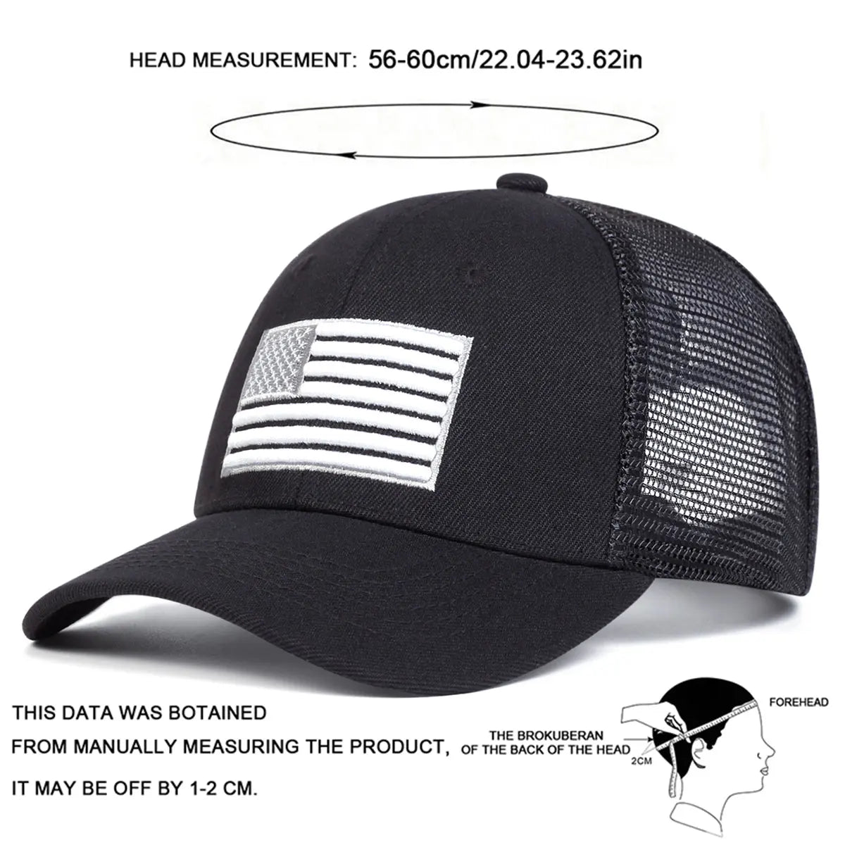 USA Flag Embroidery Mesh Baseball Hat, Adjustable