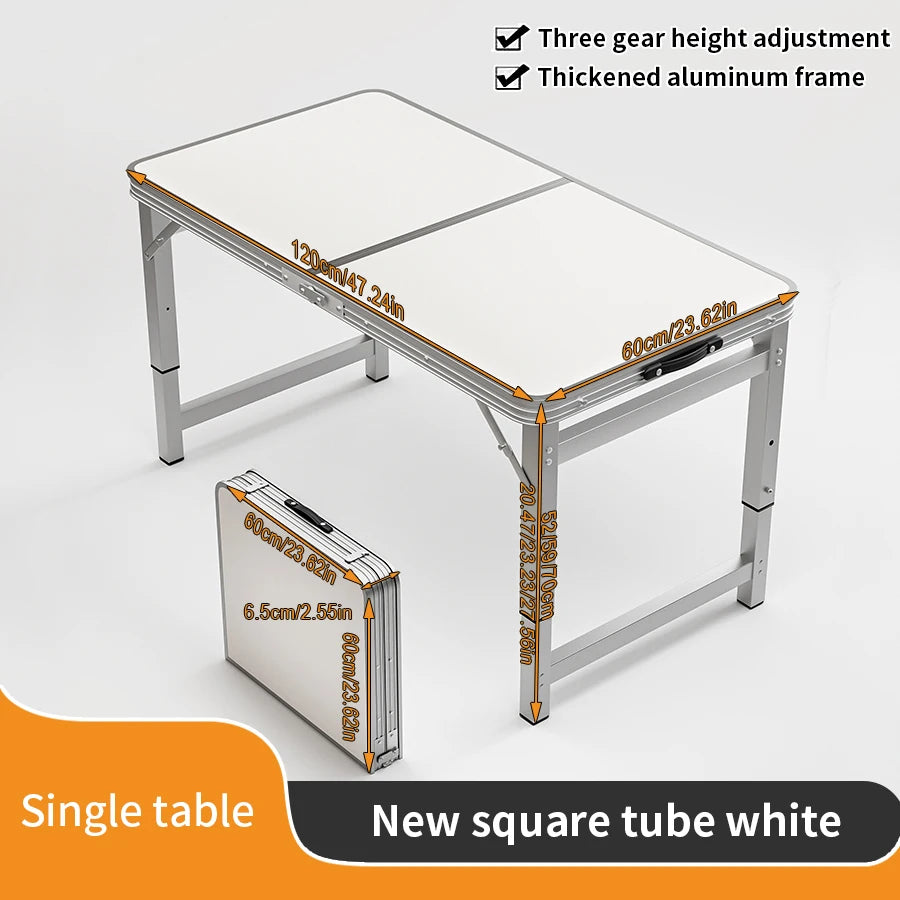 Outdoor, portable folding table with handle