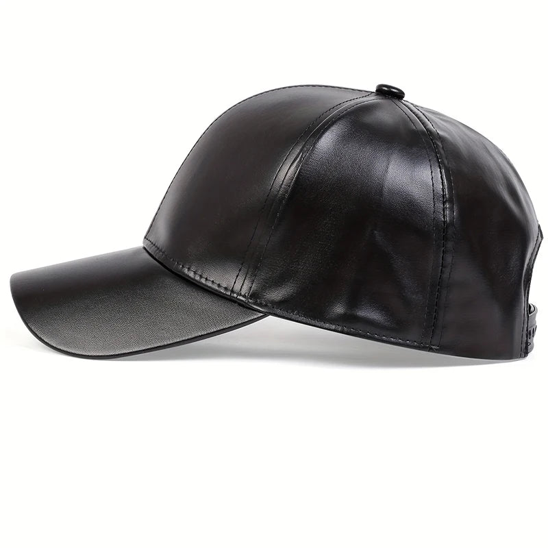 Leather Solid Color Adjustable Baseball Outdoor Cap