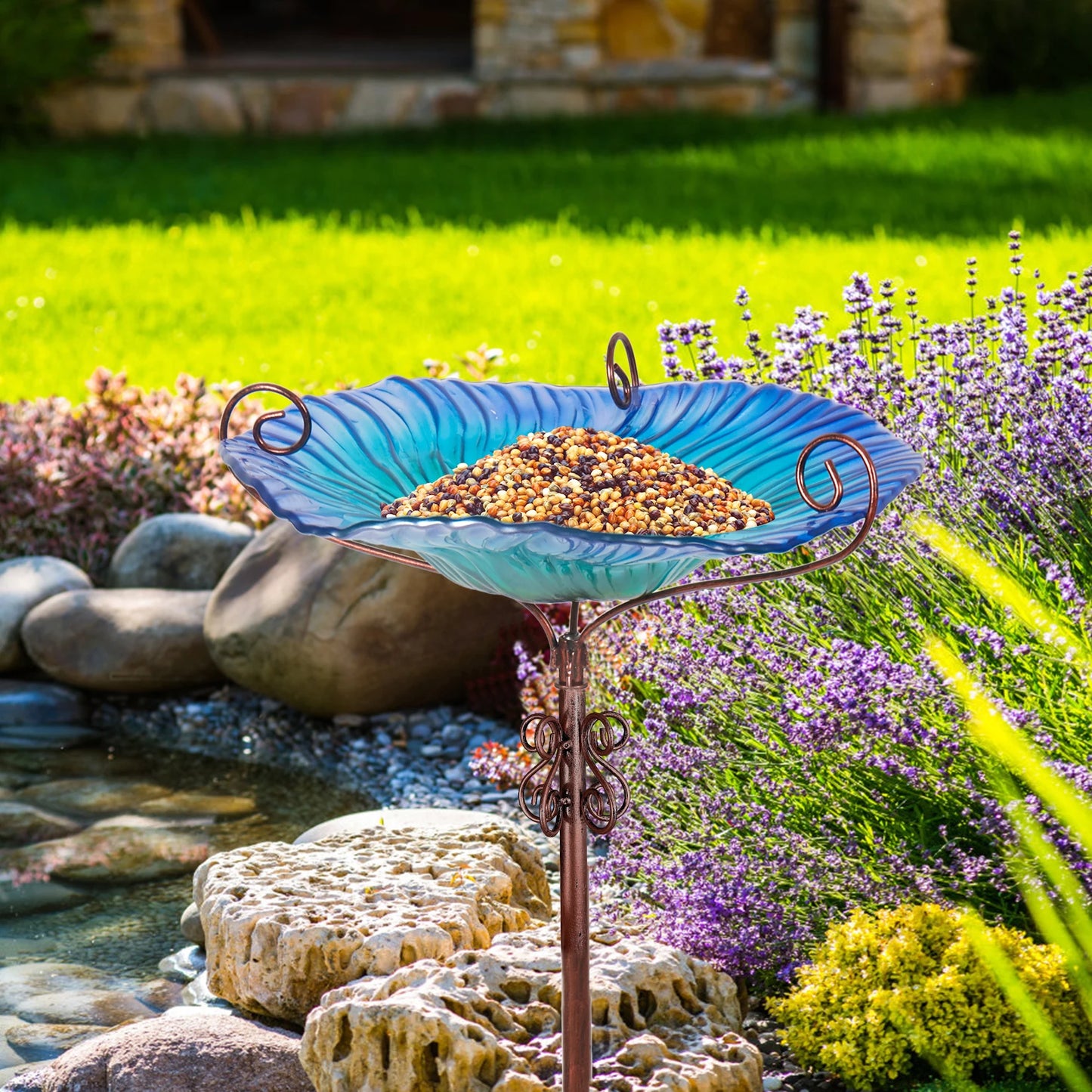 Glass Bird Bath, 4-Prong Stake