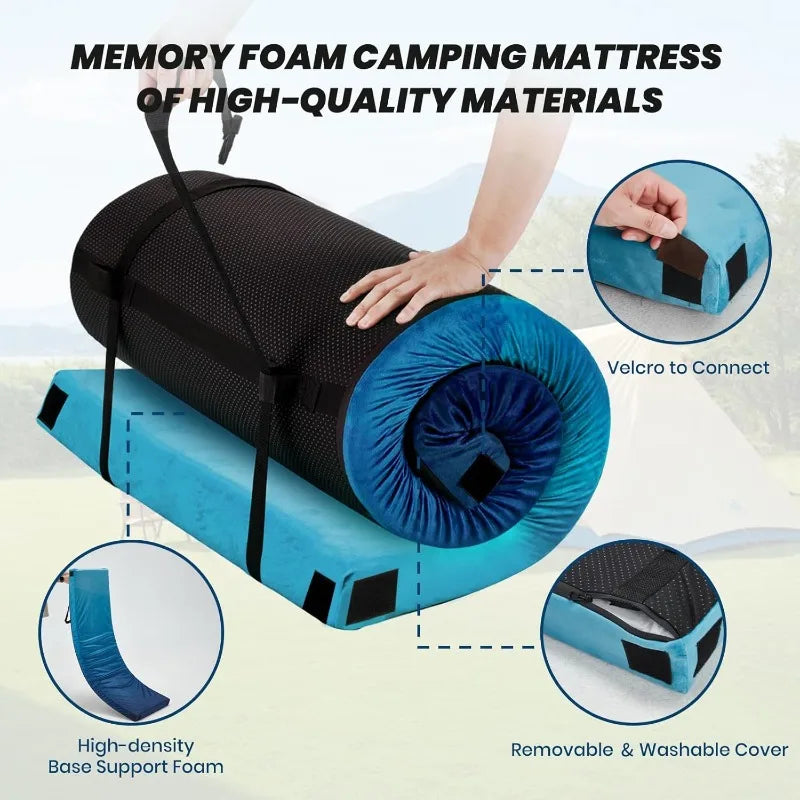 Memory Foam Camping Sleeping Pad w/ Pillow Travel Bag