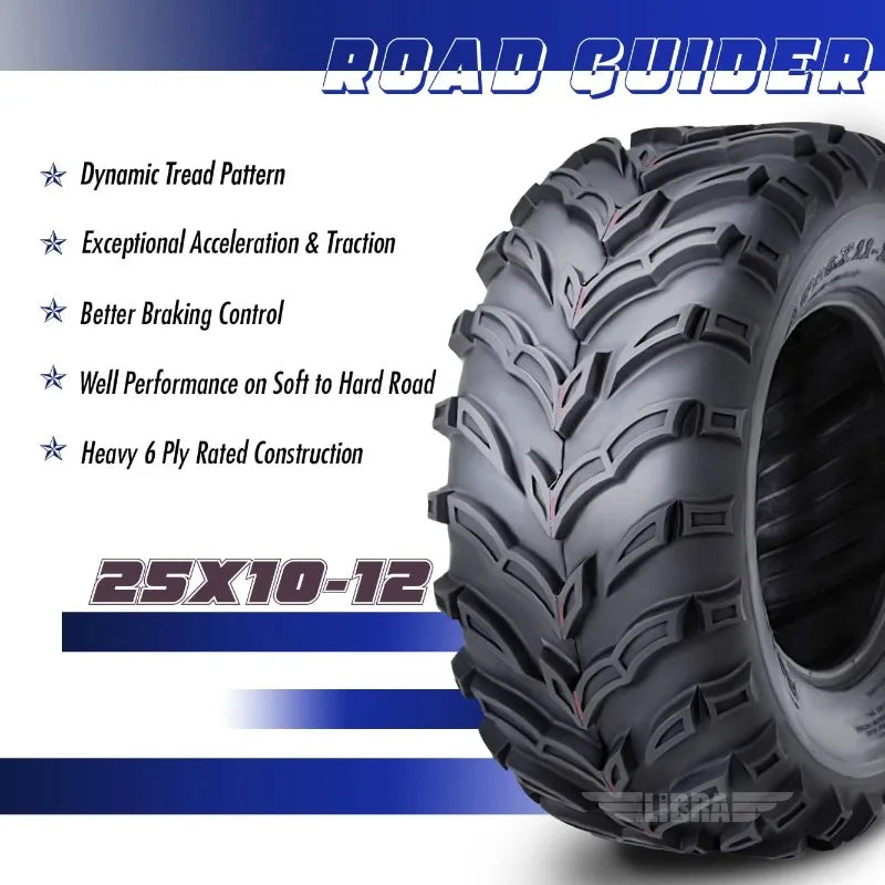 2 ROADGUIDER ATV/UTV Tires 25x10-12 6PR