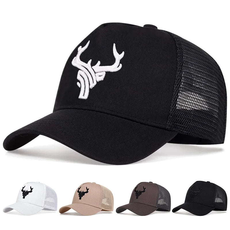 Antlers Embroidery Baseball Mesh Hat Outdoor Adjustable