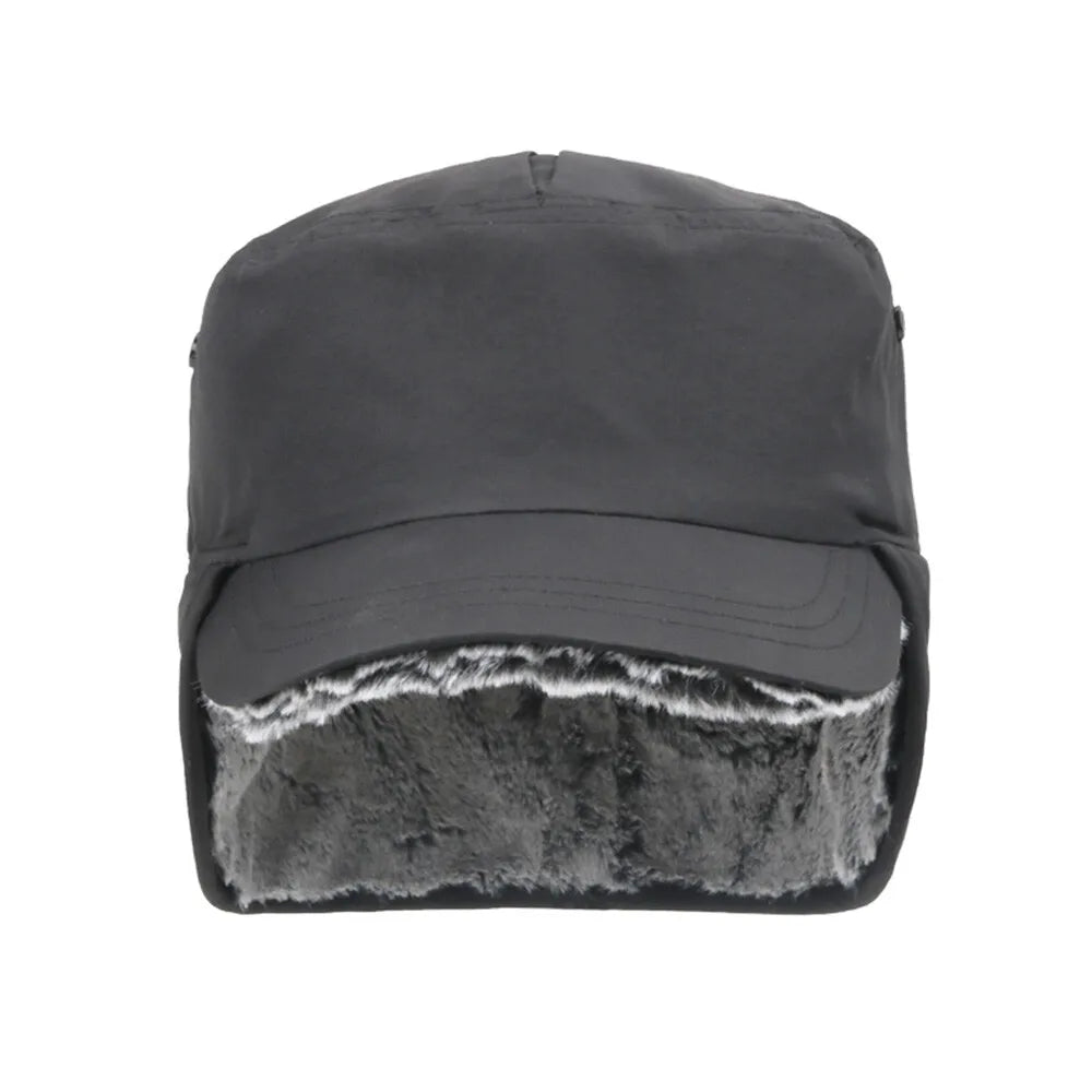 Men's Winter Ball Cap with Warm Earflaps Hat Windproof Faux Fur Baseball Cap Thickening Warm Outdoor Fishing Hat