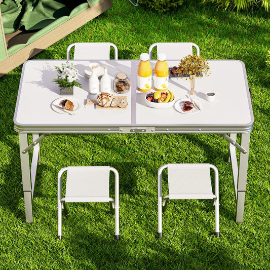 Outdoor, portable folding table with handle