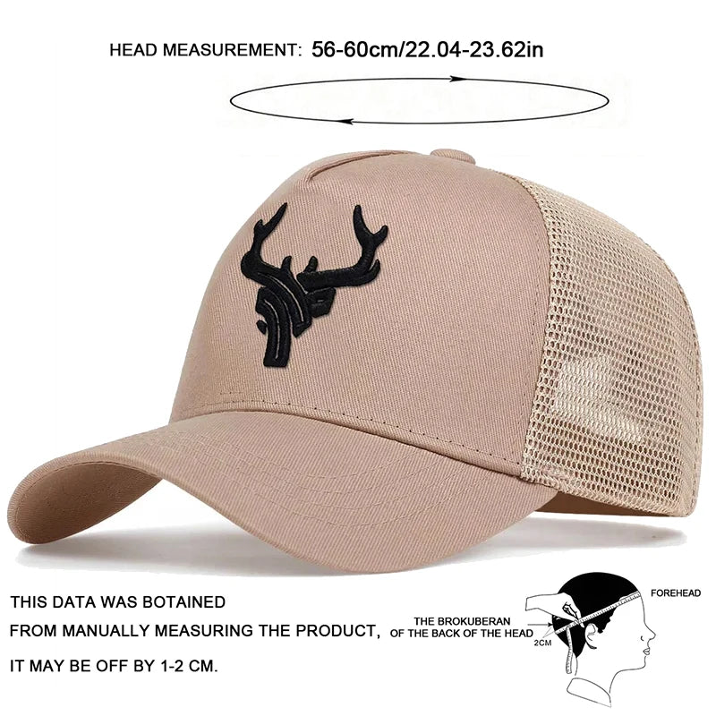Antlers Embroidery Baseball Mesh Hat Outdoor Adjustable