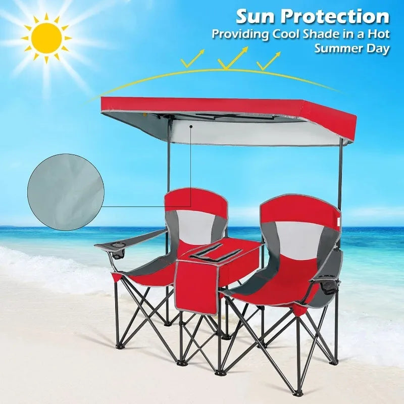 Double Beach Chair, Canopy Shade, Mini Table
