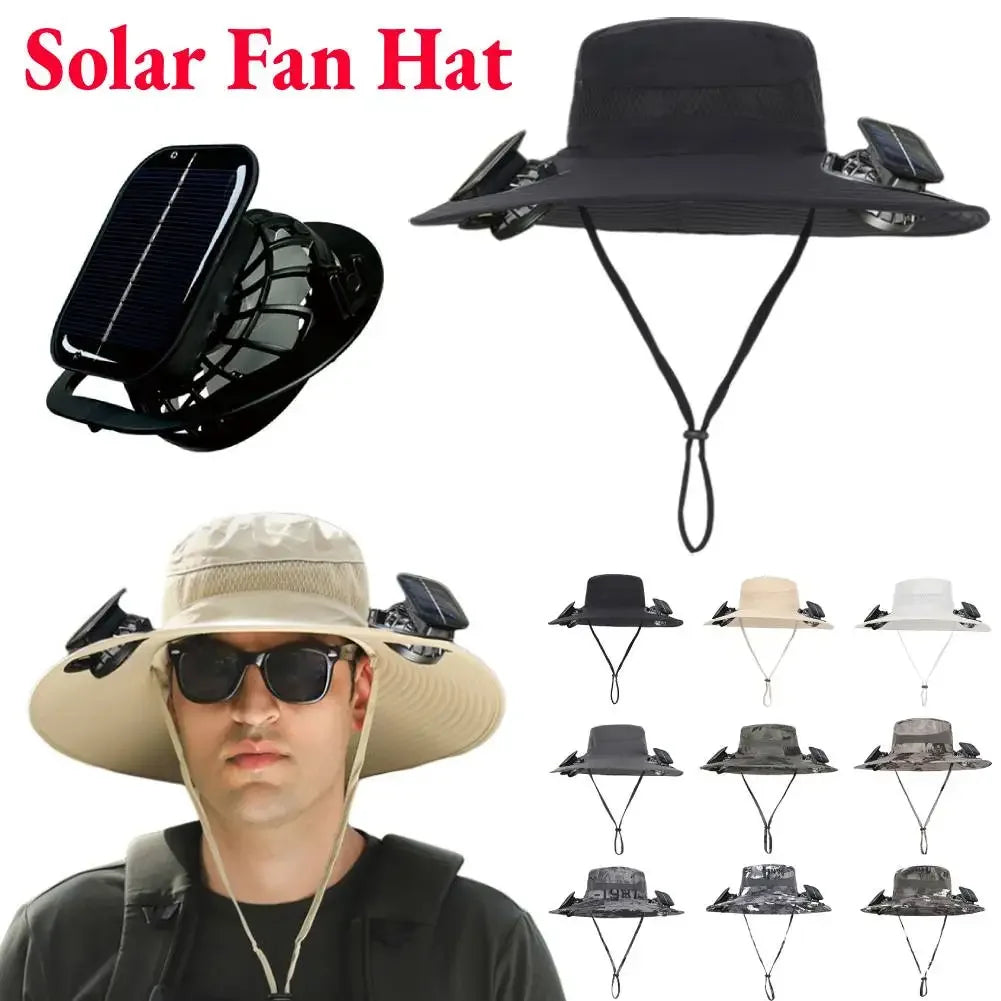 Anti-UV 2 Fans Hat Solar Charging &Air Cooling Fan Sun Hat Wide Brim Bucket Hat For Fisherman 2025 Men Hat Summer Cooler Sun Cap