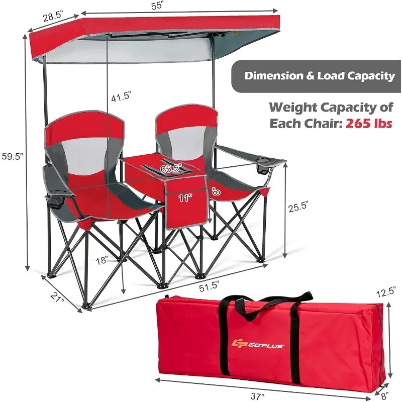 Double Beach Chair, Canopy Shade, Mini Table
