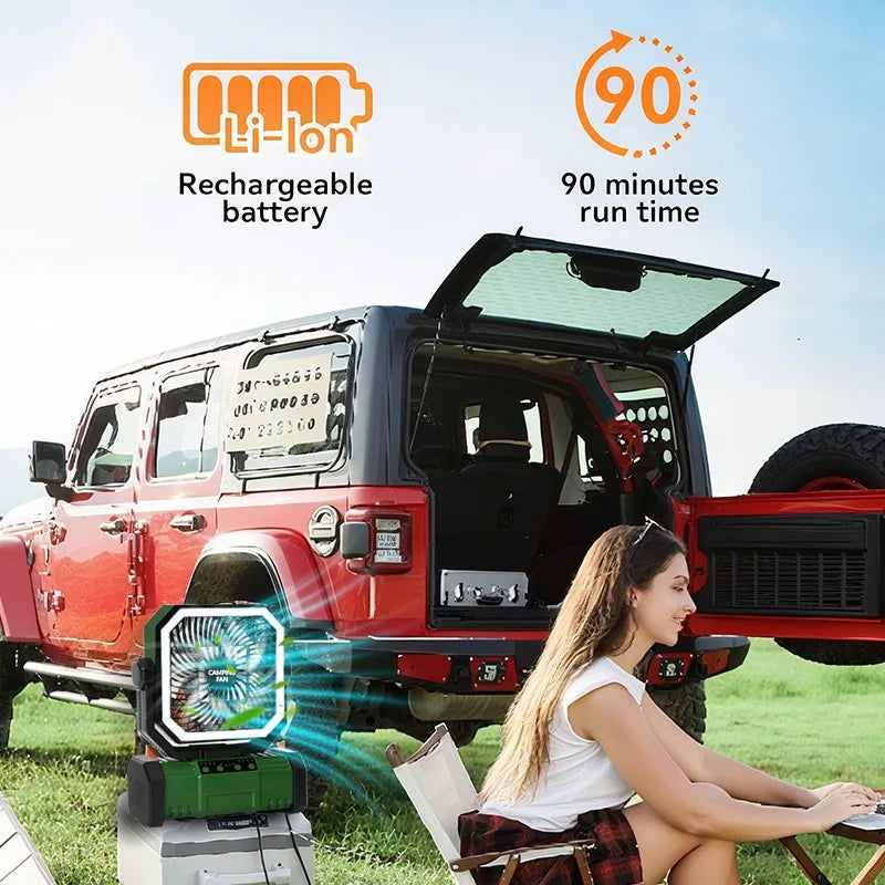 30000mAh Oscillating Camp Fan with LED Lantern