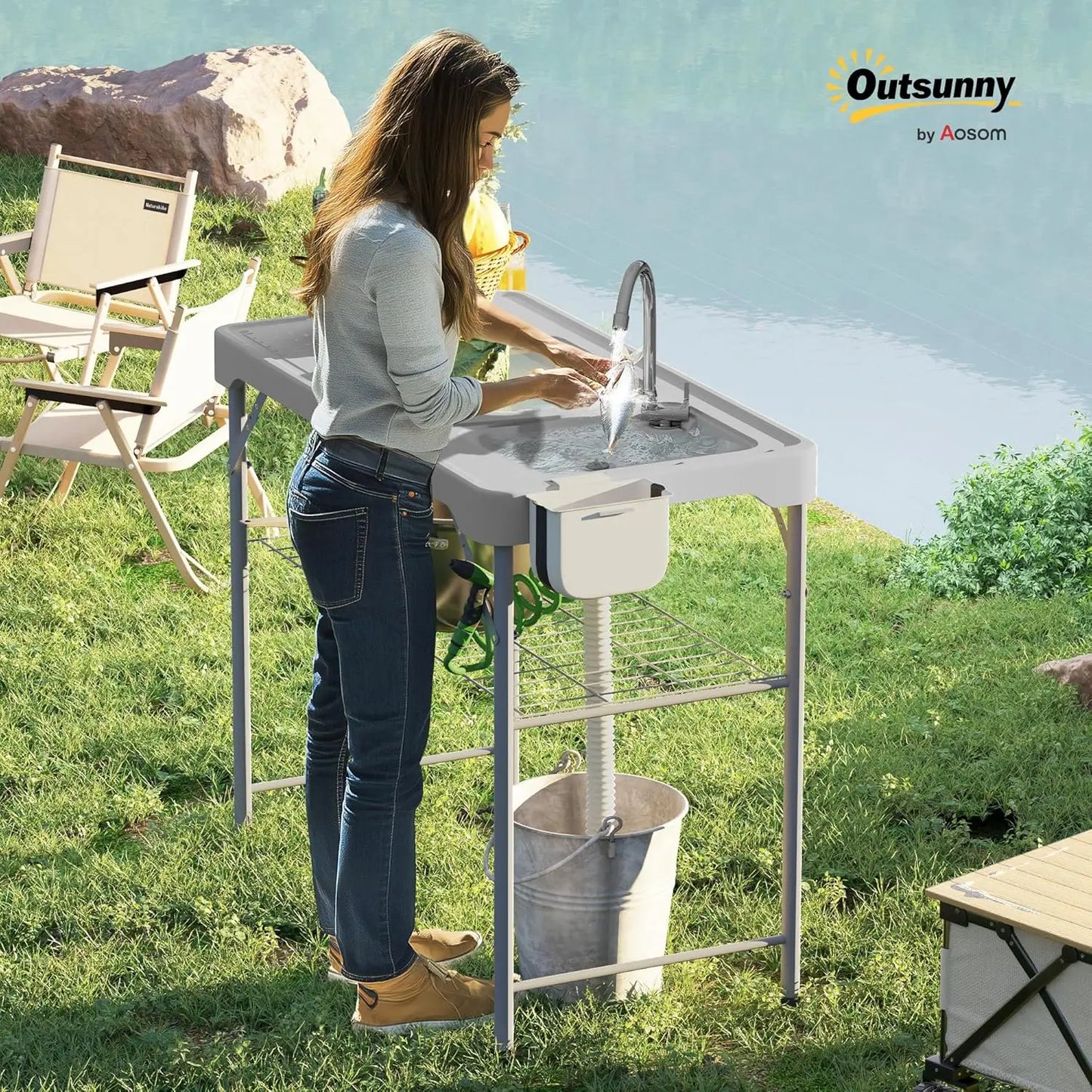 Folding Fish Cleaning Table with Sinks